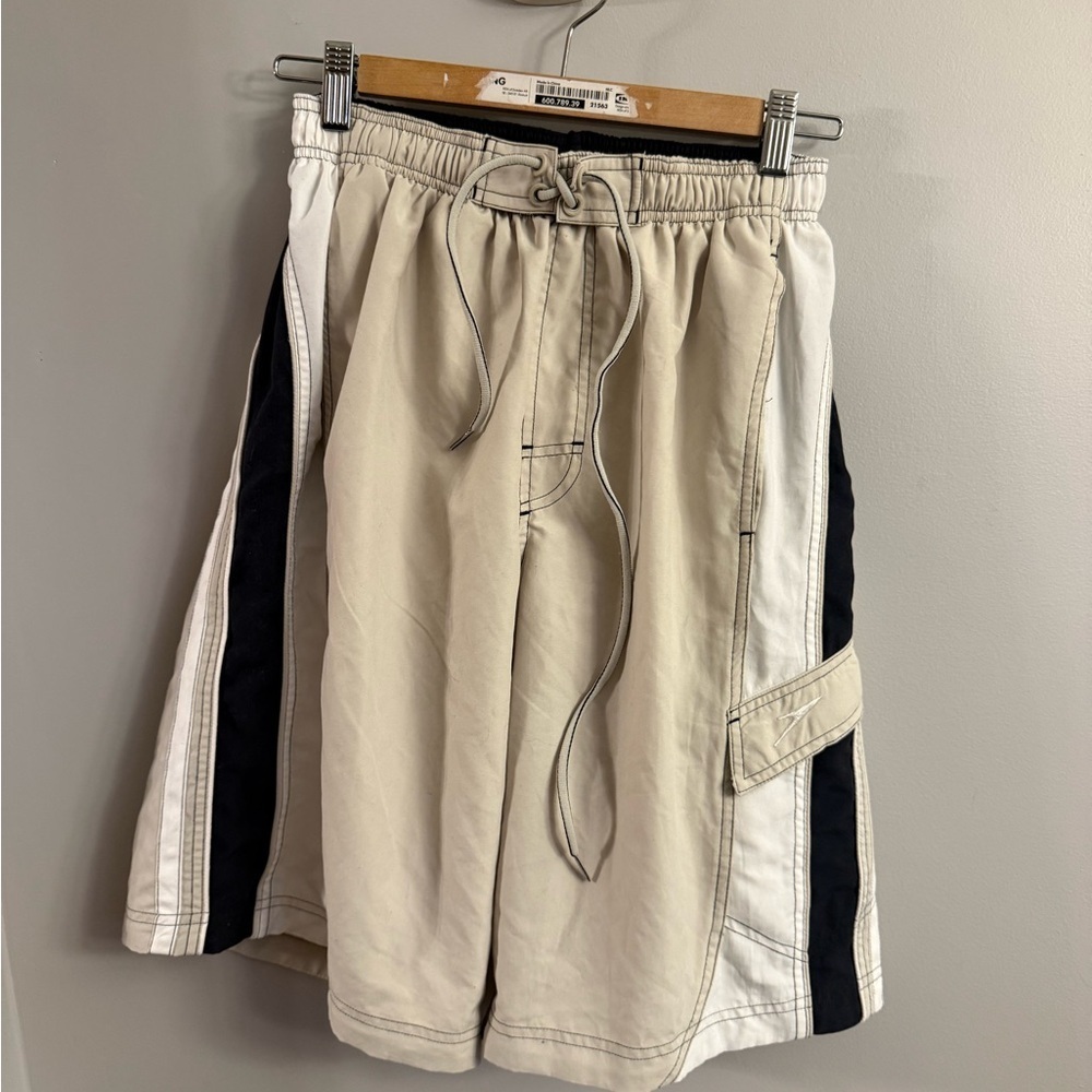 Speedo Beige & Black Swim Trunks Board Shorts Men’s Medium